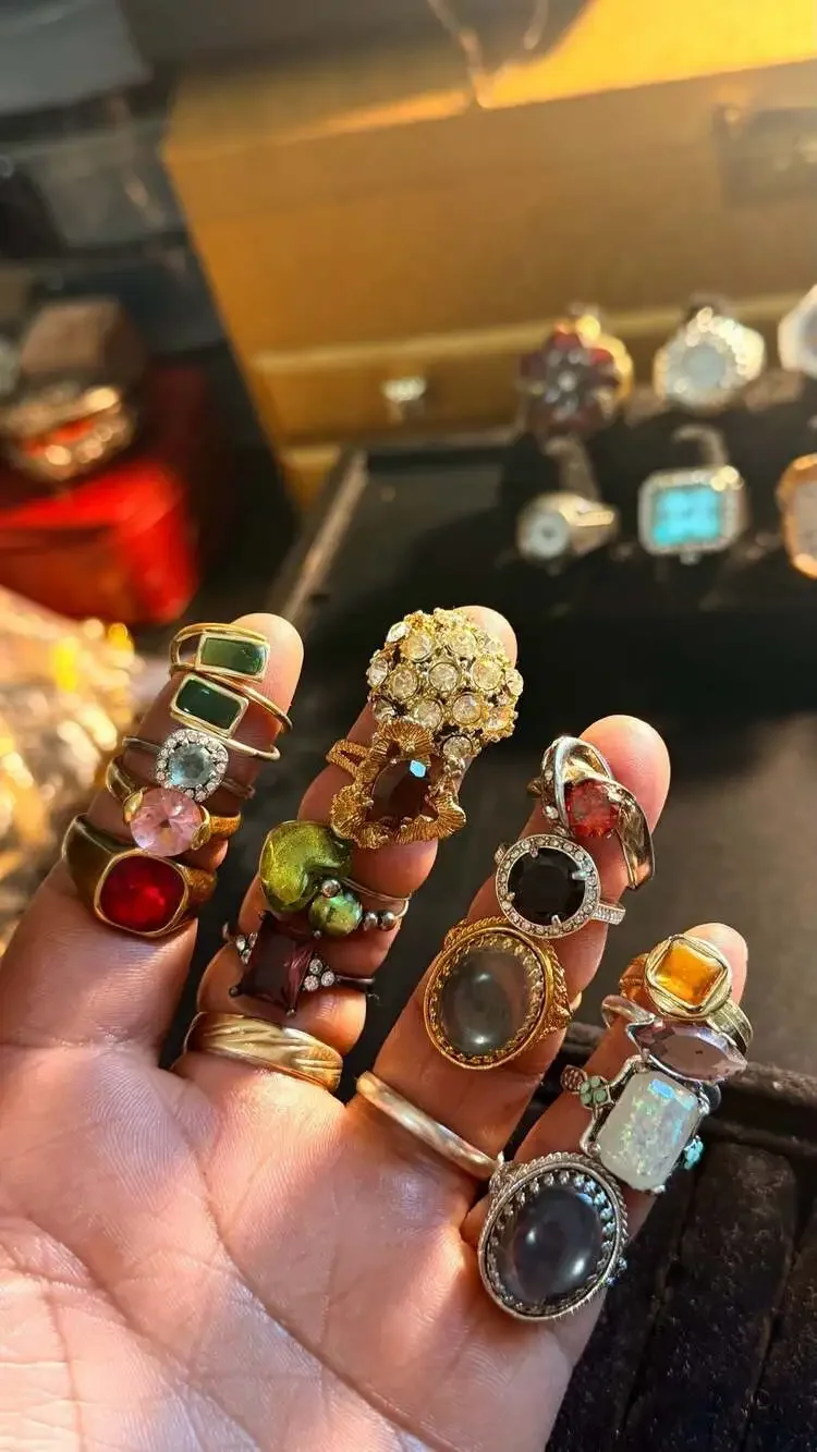 (15)Vintage Style Mixed Metal Faux Gemstone Cocktail Ring Collection